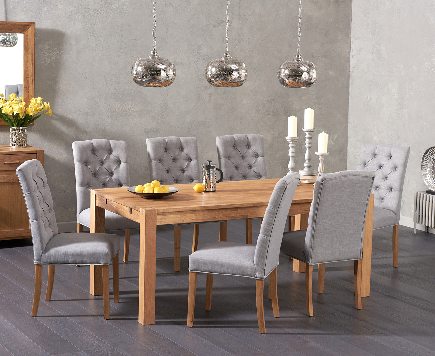 Verona 180cm Solid Oak Dining Table With 6 Cream Isabella Chairs