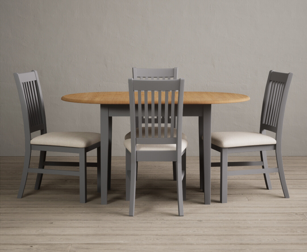 Extending Warwick Oak And Light Grey Painted Dining Table With 4 Light Grey Warwick Chairs