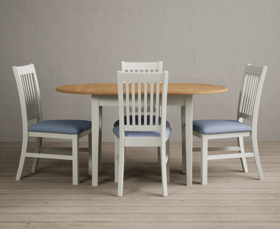 Product photograph of Extending Warwick Oak And Signal White Painted Dining Table With 4 Linen Warwick Chairs from Oak Furniture Superstore