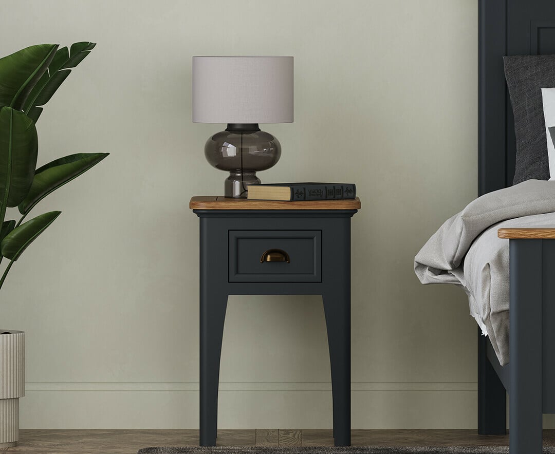 Bridstow Oak And Blue Painted 1 Drawer Bedside Table