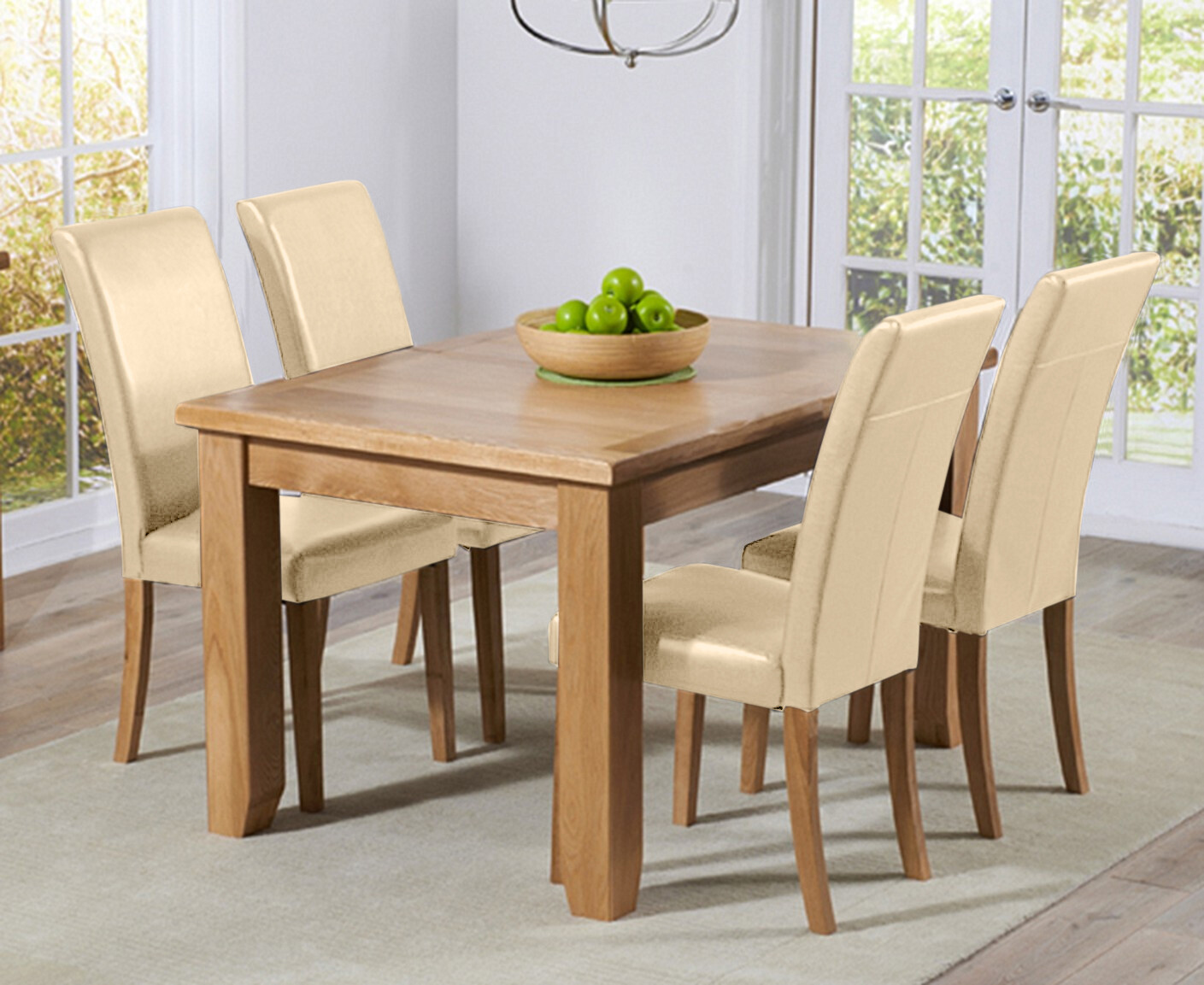 Extending Yateley 130cm Oak Dining Table With 6 Cream Olivia Chairs