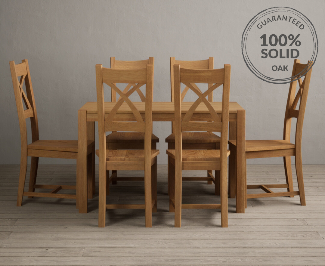 York 120cm Solid Oak Dining Table With 6 Oak X Back Chairs