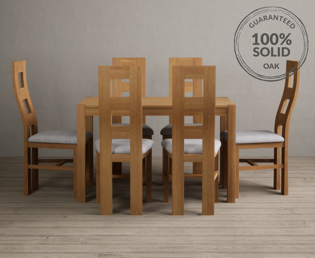 York 120cm Solid Oak Dining Table With 6 Light Grey Flow Back Chairs