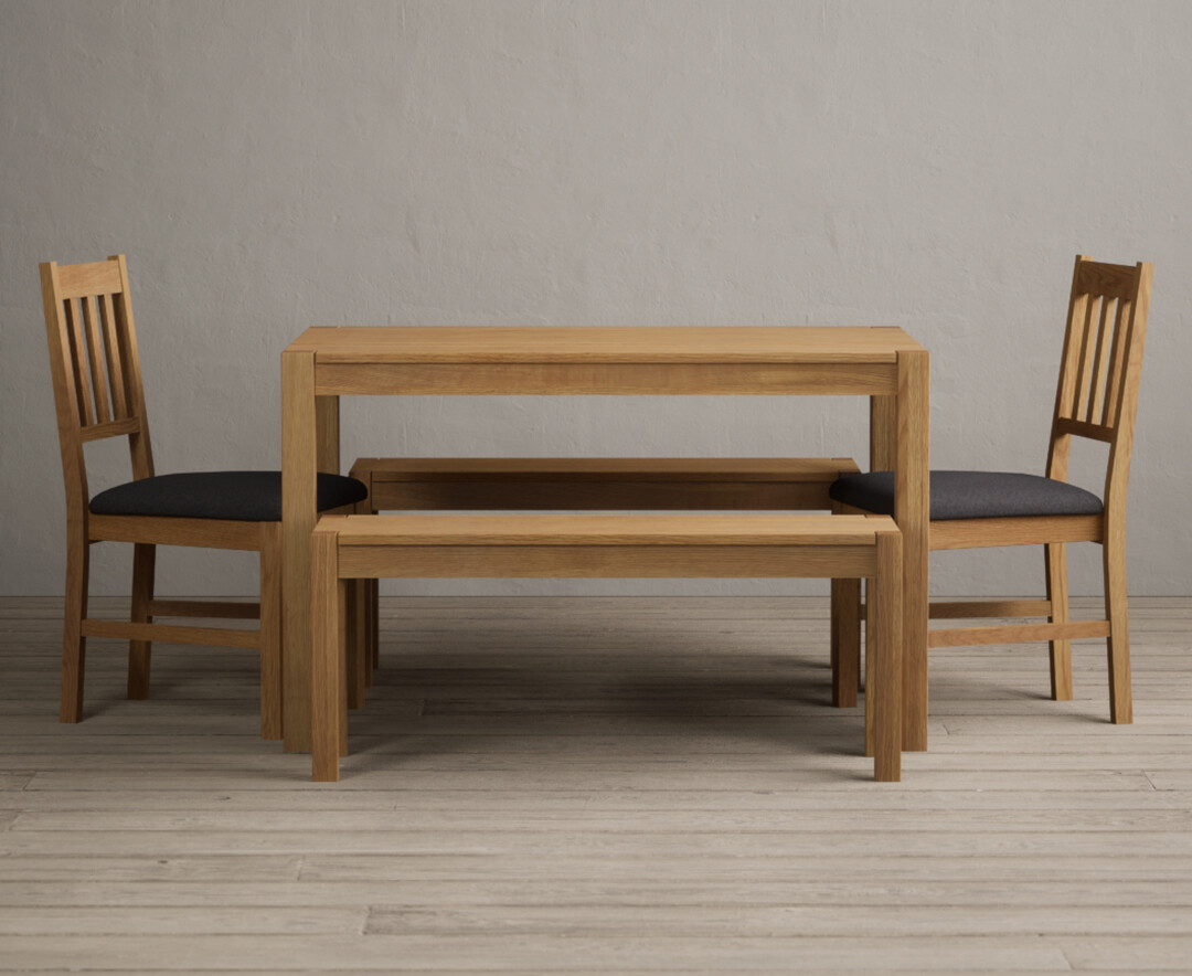 York 120cm Solid Oak Dining Table With 4 Linen York Chairs With 2 Oak Benches