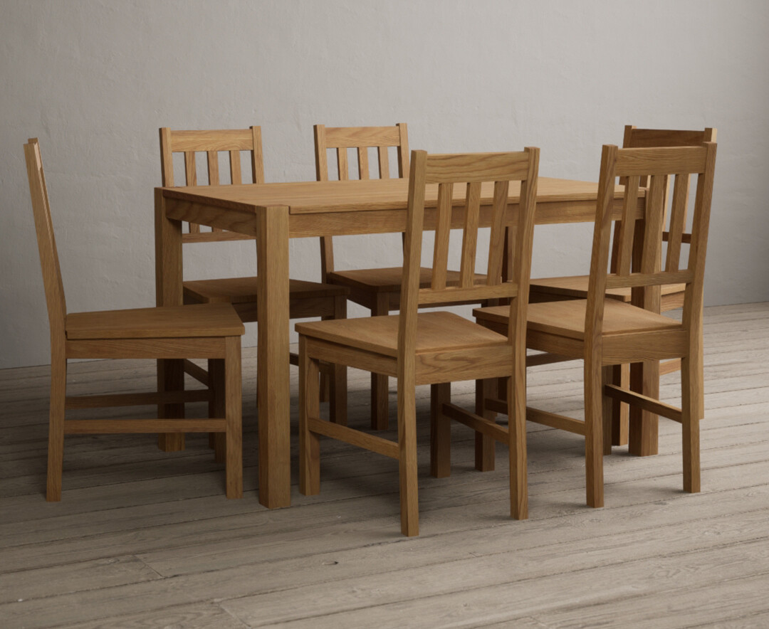 Photo 3 of York 120cm solid oak dining table with 4 linen chairs