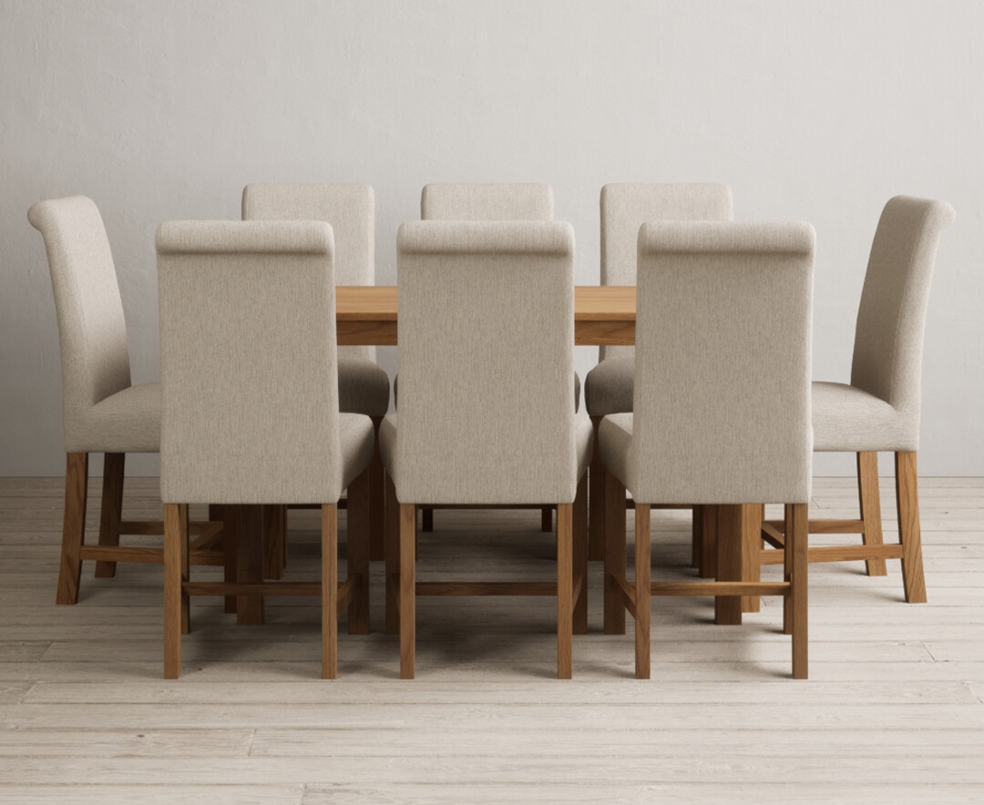 York 120cm Solid Oak Dining Table With 8 Grey Chairs