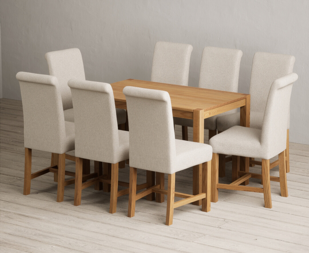Photo 3 of York 120cm solid oak dining table with 8 grey chairs
