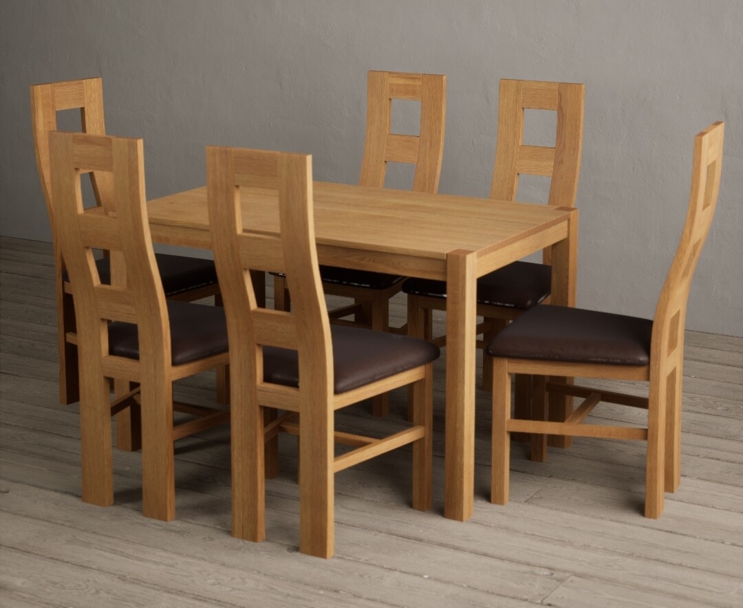 Photo 1 of York 120cm solid oak dining table with 4 blue natural chairs