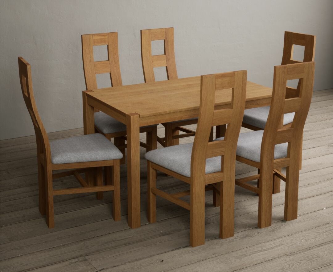 York 120cm Solid Oak Dining Table With 4 Light Grey Natural Chairs