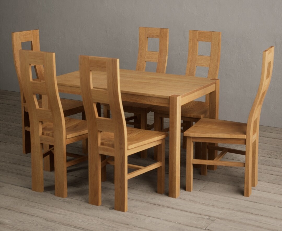 Photo 1 of York 120cm solid oak dining table with 4 brown natural chairs