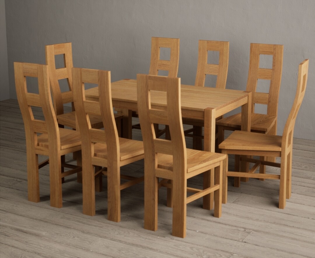 Photo 4 of York 120cm solid oak dining table with 6 blue natural chairs