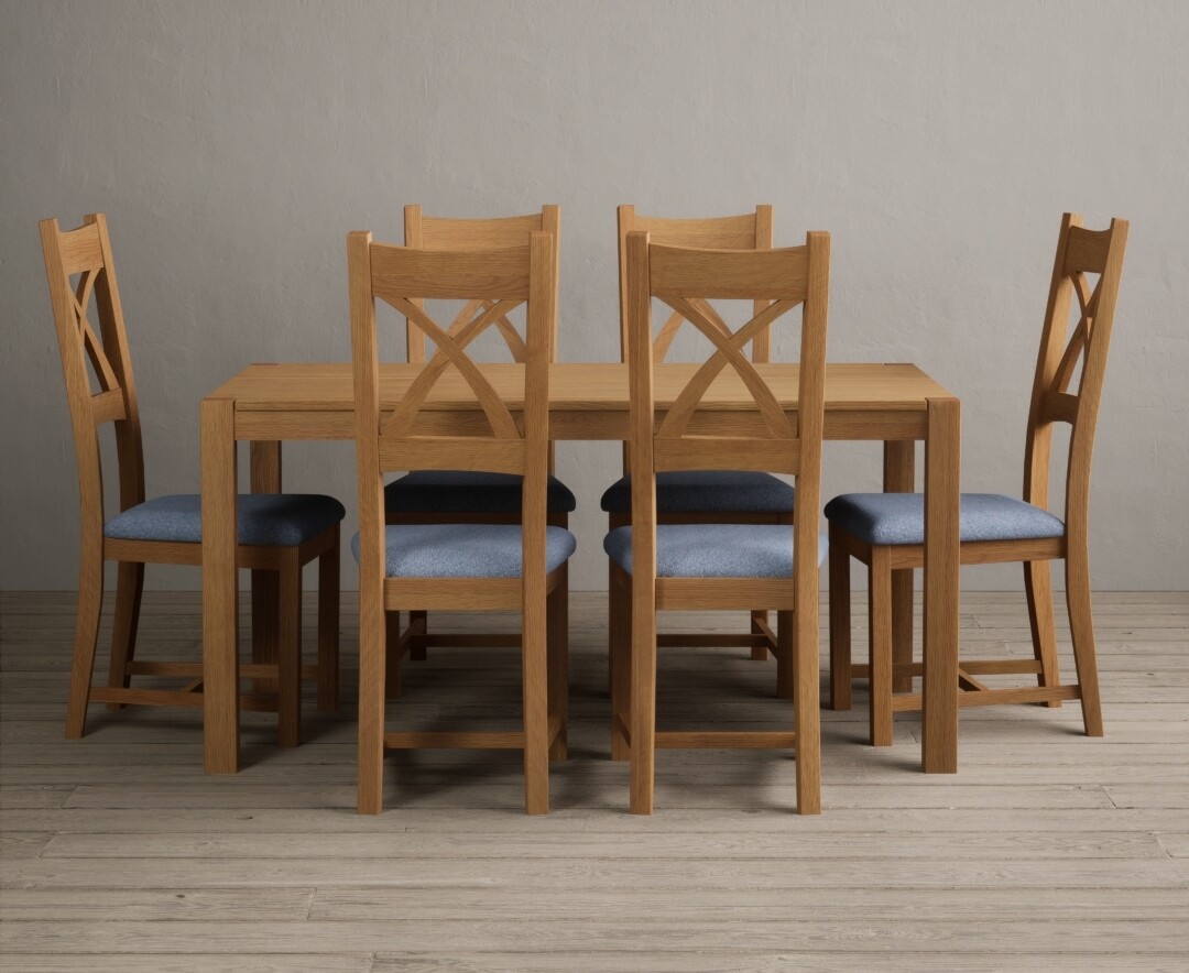 Photo 2 of York 120cm solid oak dining table with 6 linen natural solid oak chairs