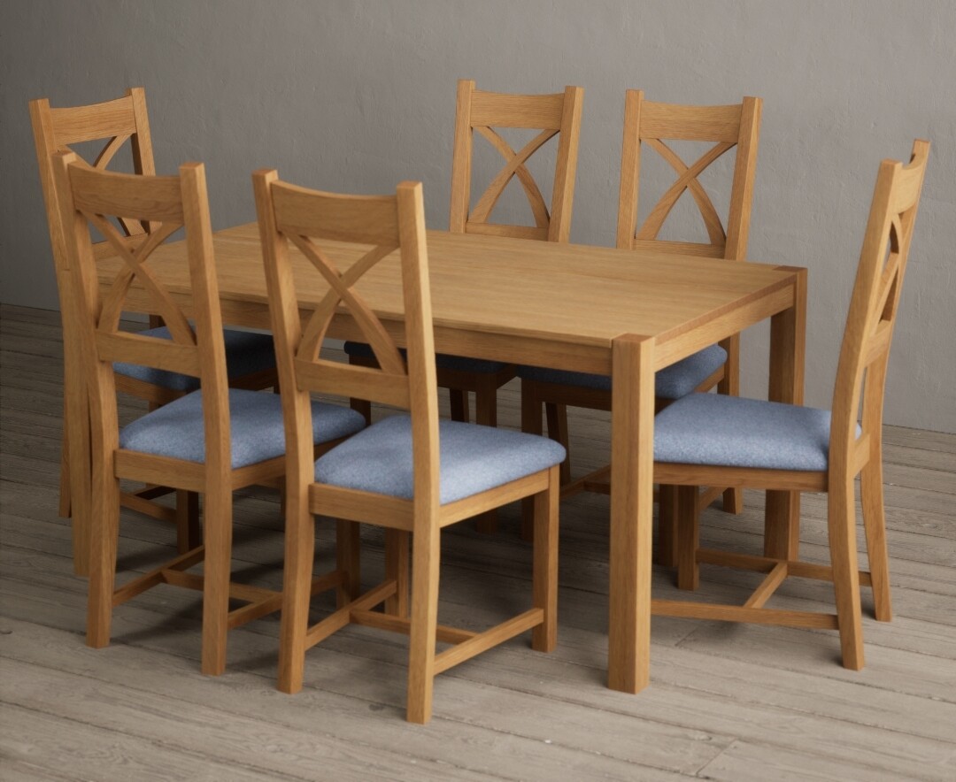 Photo 1 of York 120cm solid oak dining table with 4 linen natural solid oak chairs