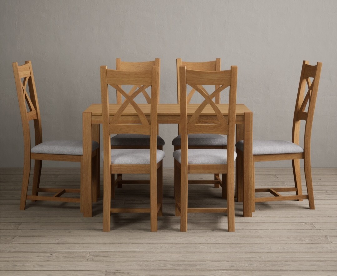 Photo 1 of York 120cm solid oak dining table with 4 blue natural solid oak chairs
