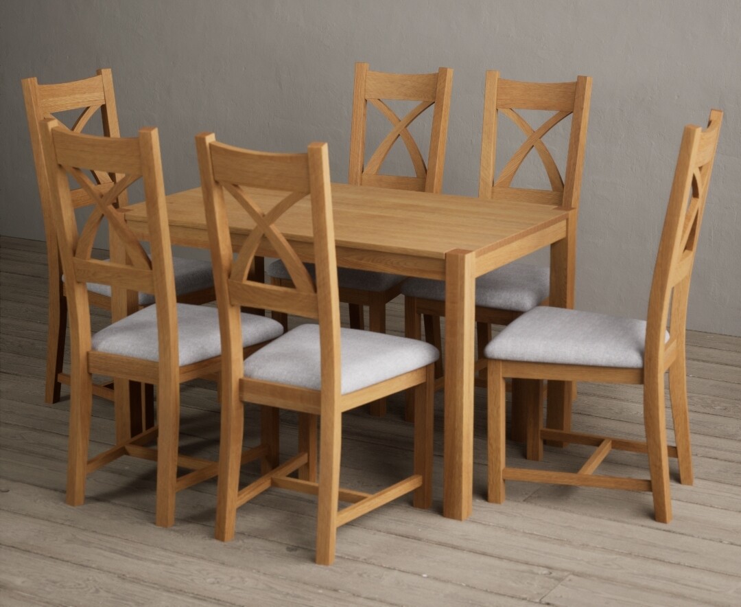 Photo 2 of York 120cm solid oak dining table with 4 blue natural solid oak chairs
