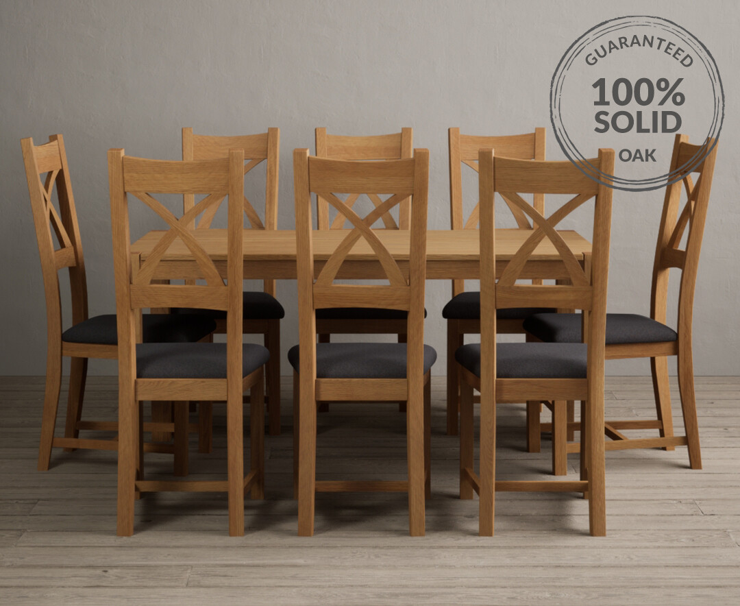 York 150cm Solid Oak Dining Table With 6 Charcoal Grey X Back Chairs