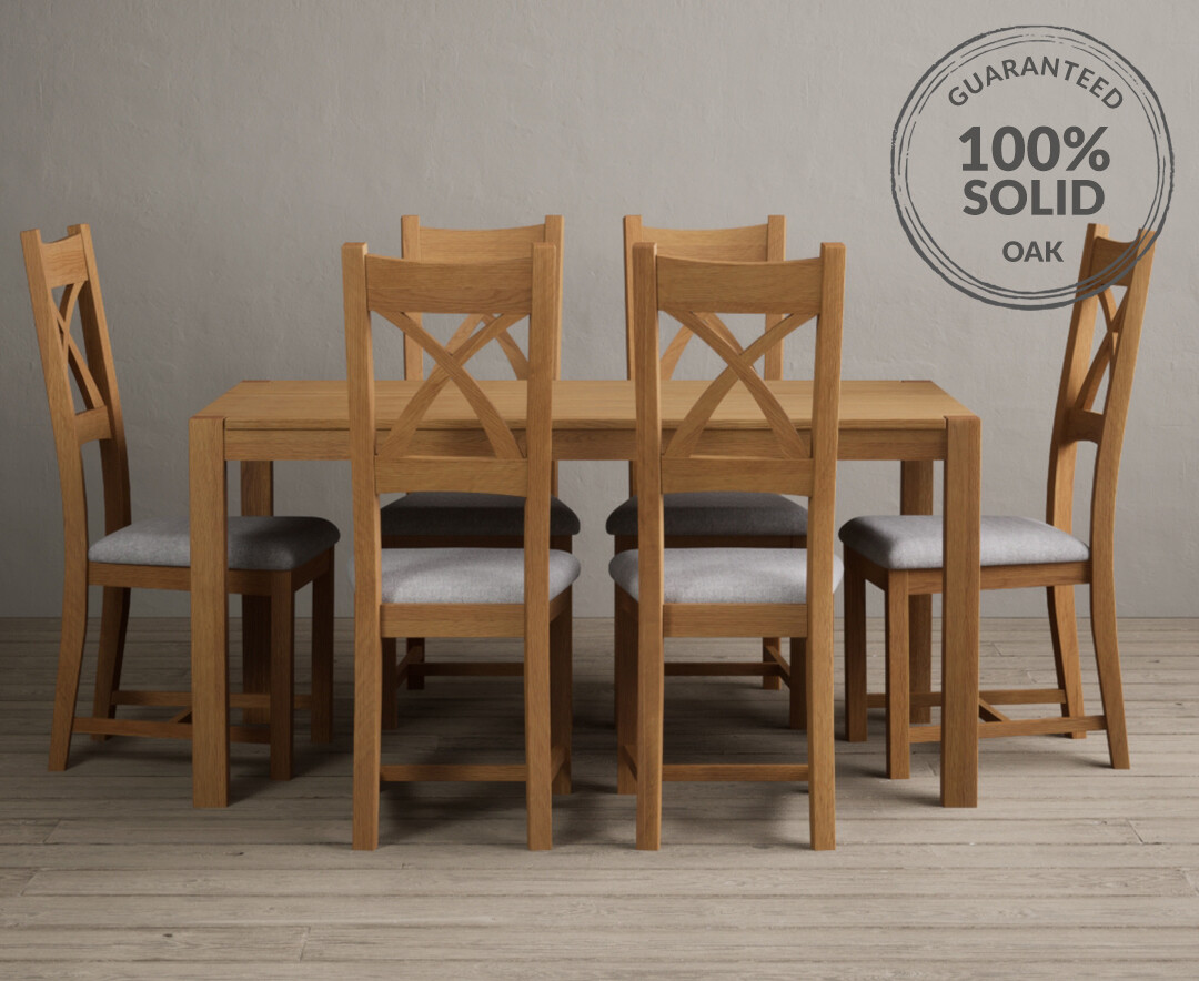 York 150cm Solid Oak Dining Table With 8 Light Grey X Back Chairs