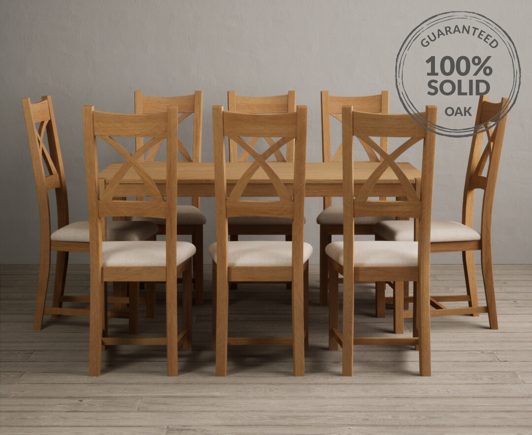 York 150cm Solid Oak Dining Table With 6 Linen X Back Chairs