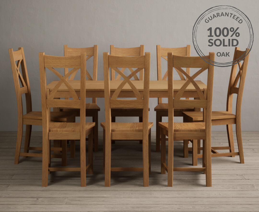 York 150cm Solid Oak Dining Table With 8 Oak X Back Chairs