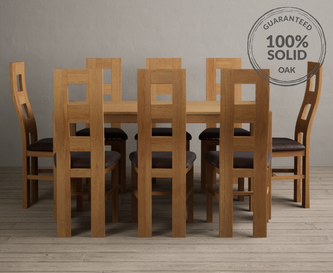 York 150cm Solid Oak Dining Table With 8 Brown Flow Back Chairs