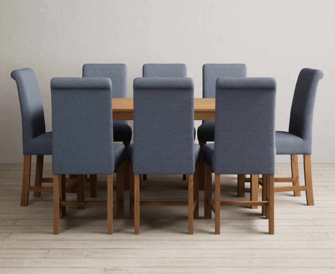 York 150cm Solid Oak Dining Table With 6 Blue Chairs