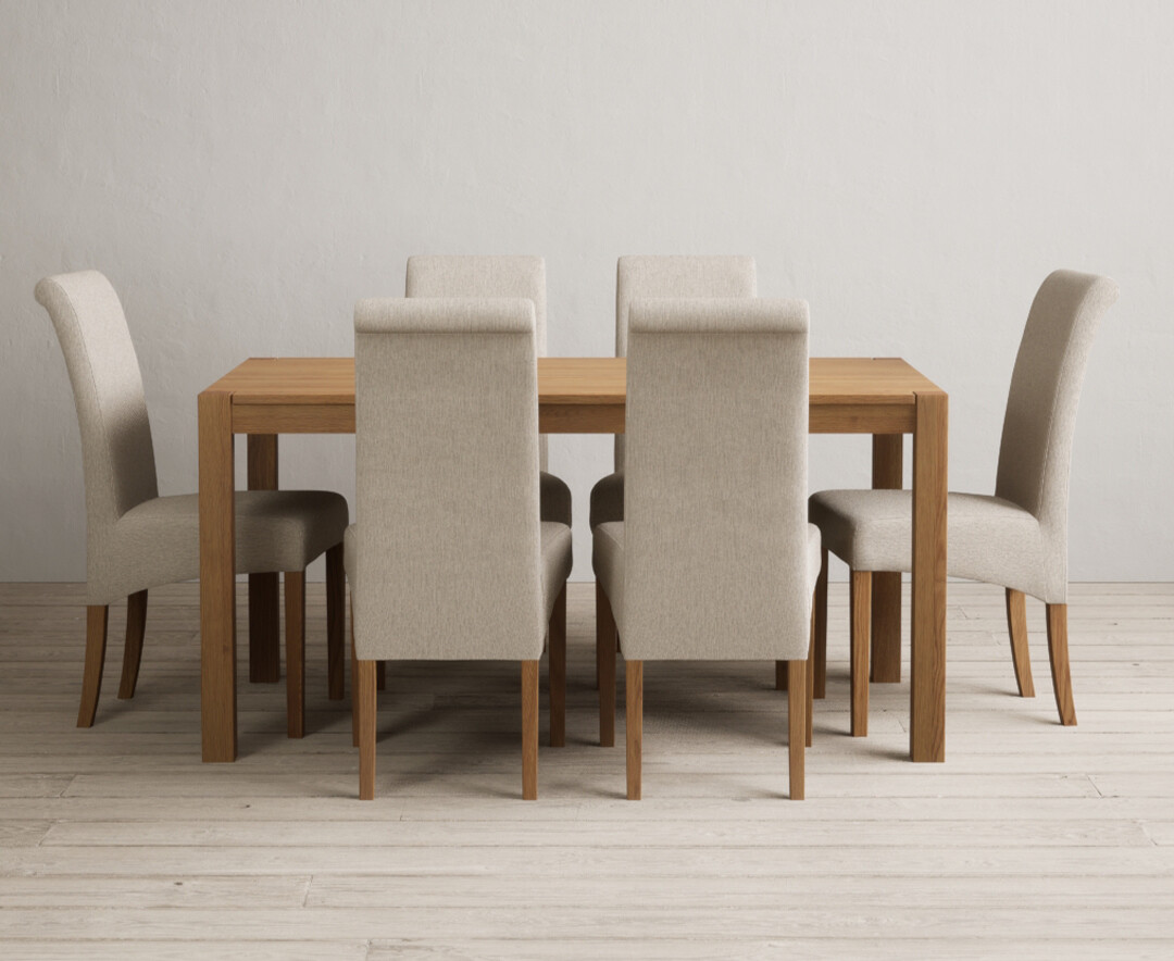 Photo 1 of York 150cm solid oak dining table with 6 blue chairs