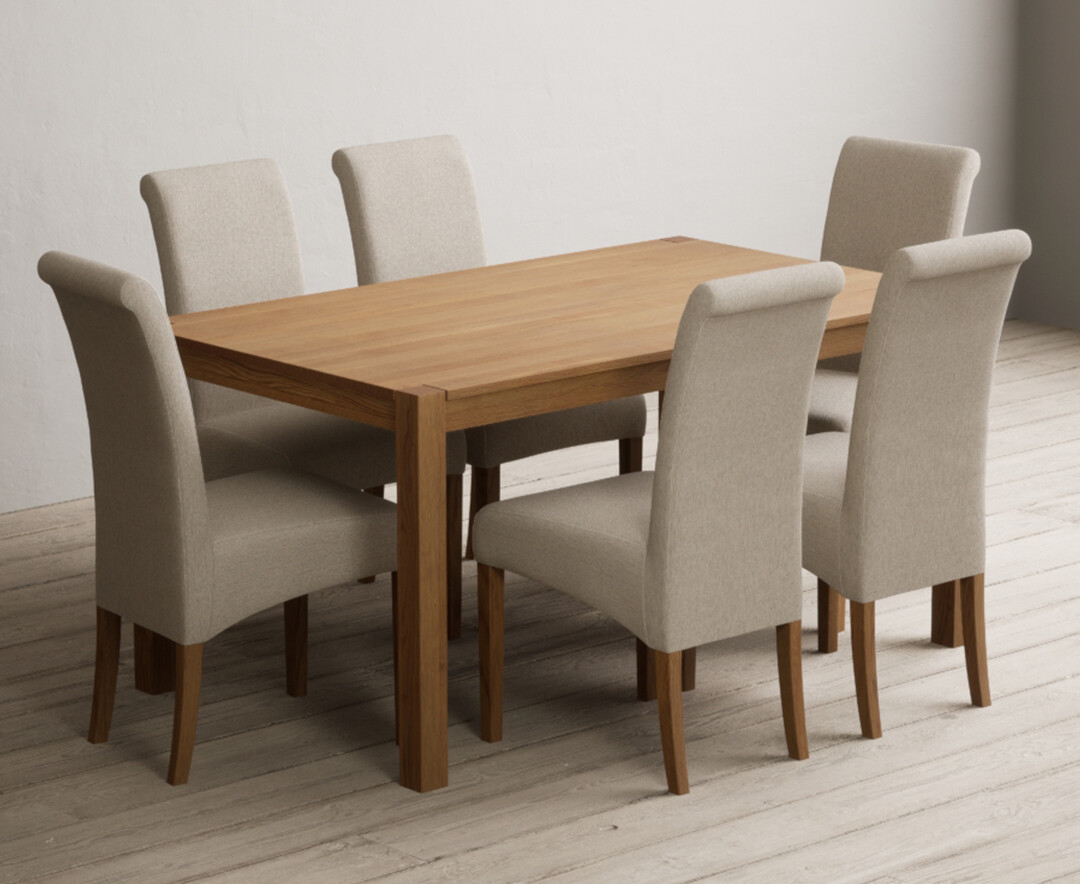 Photo 2 of York 150cm solid oak dining table with 8 brown chairs