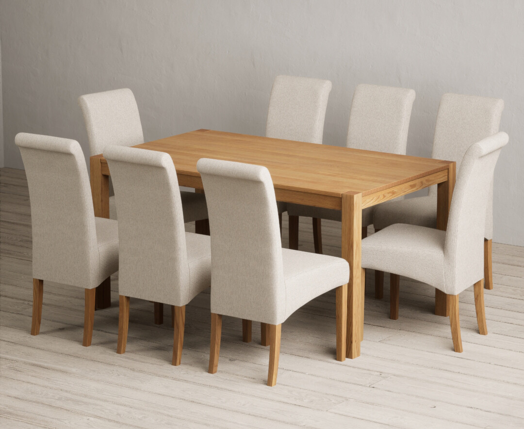 Photo 3 of York 150cm solid oak dining table with 6 blue chairs
