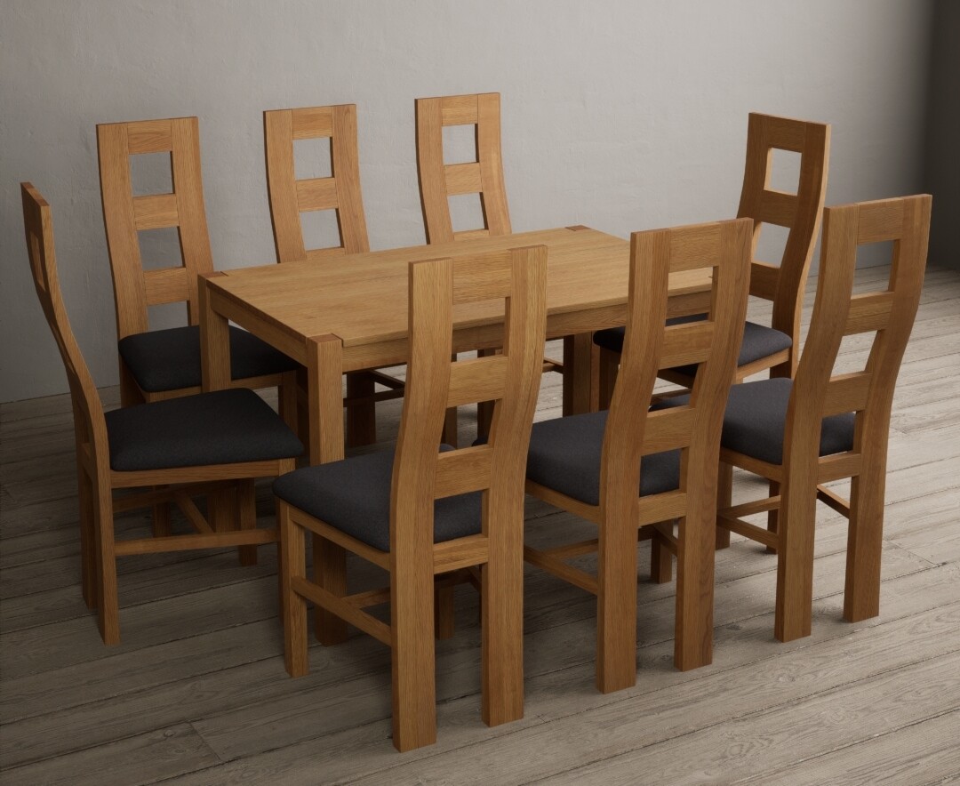 York 150cm Solid Oak Dining Table With 6 Blue Flow Back Chairs