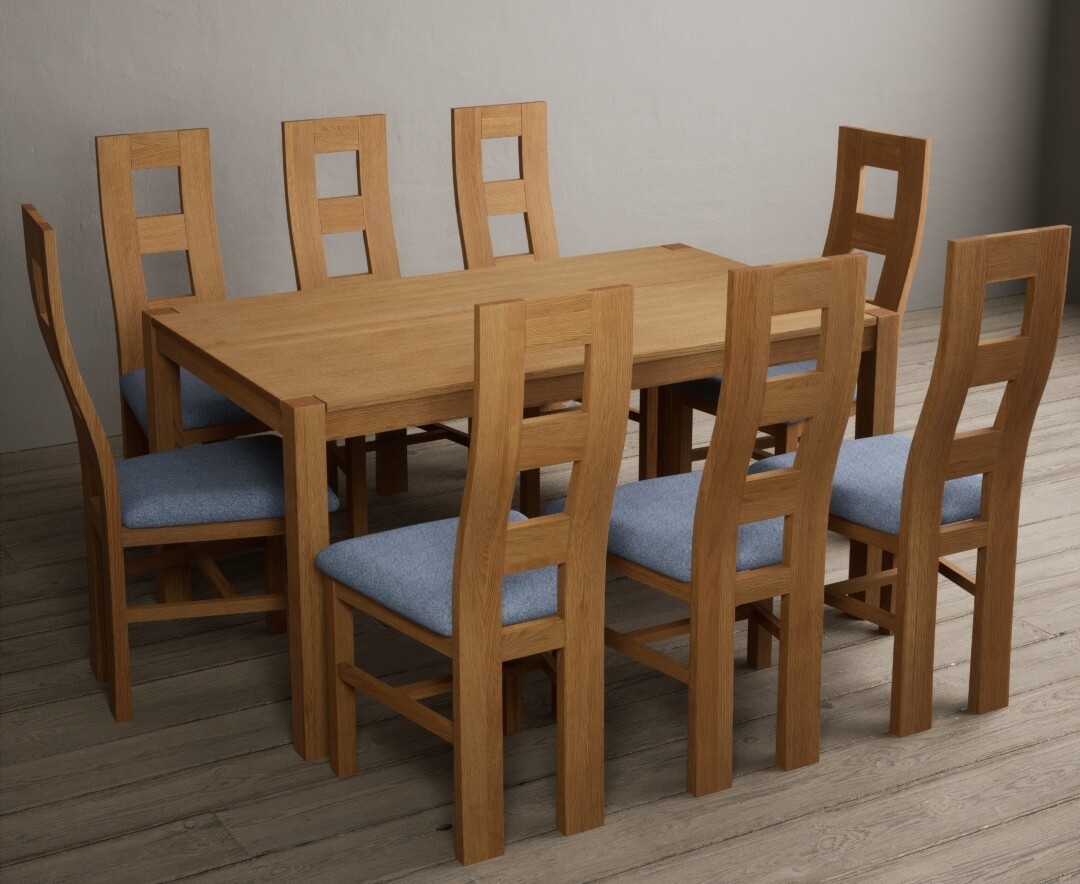 Photo 3 of York 150cm solid oak dining table with 8 linen natural chairs