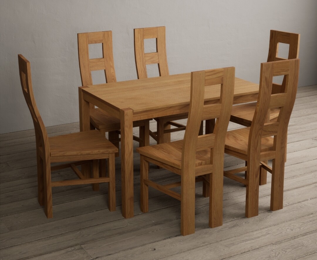 Photo 3 of York 150cm solid oak dining table with 6 brown natural chairs