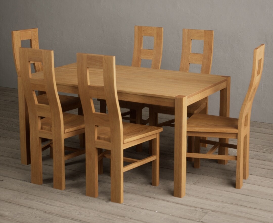 Photo 4 of York 150cm solid oak dining table with 6 brown natural chairs