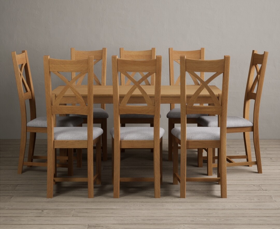 Photo 1 of York 150cm solid oak dining table with 6 blue natural solid oak chairs