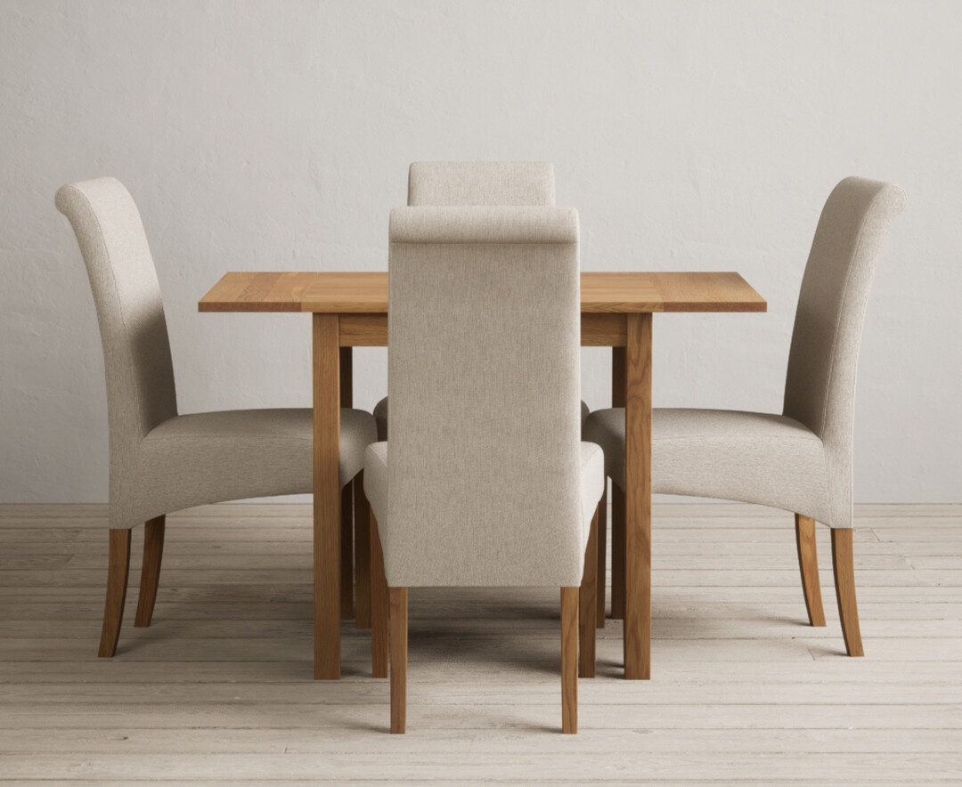Extending York 70cm Solid Oak Drop Leaf Dining Table With 2 Grey Chairs