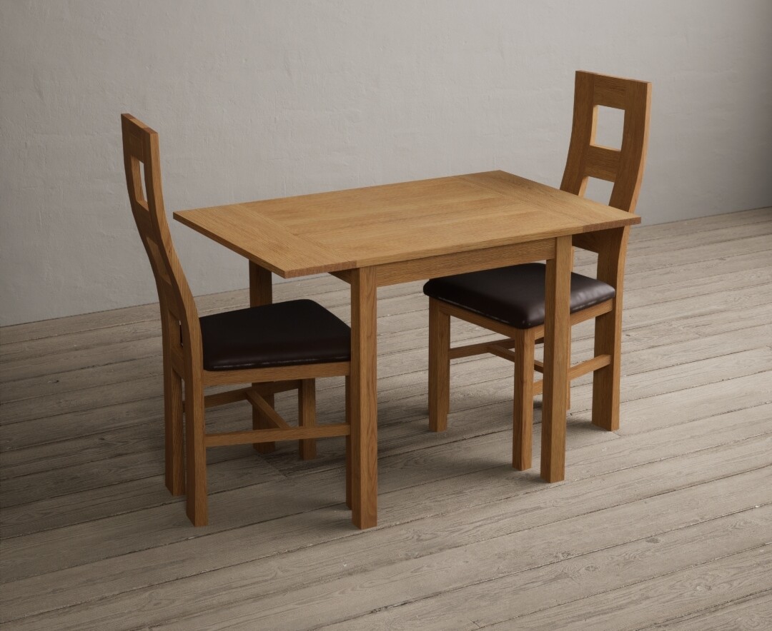 Photo 3 of Extending york 70cm solid oak drop leaf dining table with 4 blue natural chairs