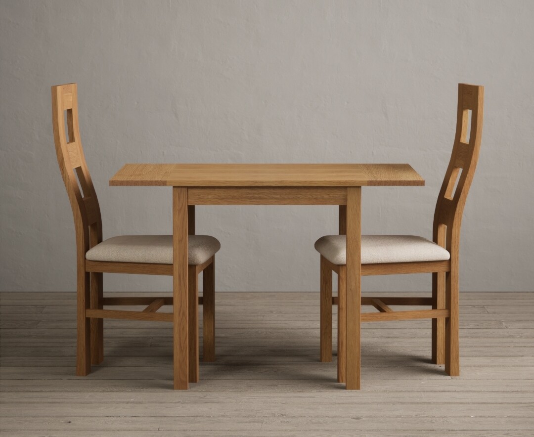 Extending York 70cm Solid Oak Dining Table With 2 Brown Flow Back Chairs