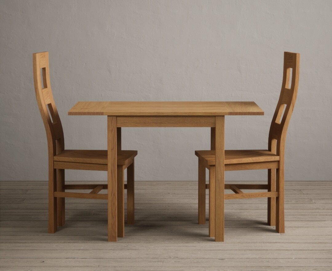 Extending York 70cm Solid Oak Dining Table With 2 Oak Flow Back Chairs