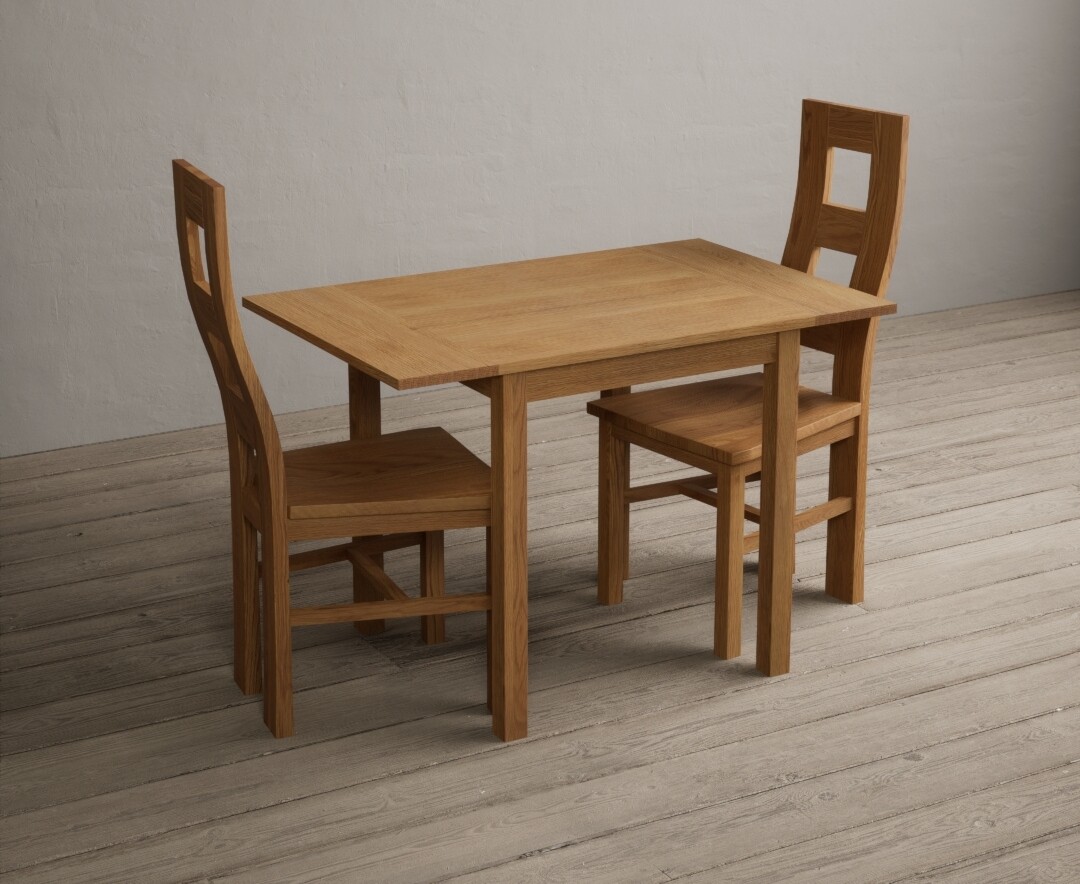 Photo 3 of Extending york 70cm solid oak drop leaf dining table with 4 brown natural chairs
