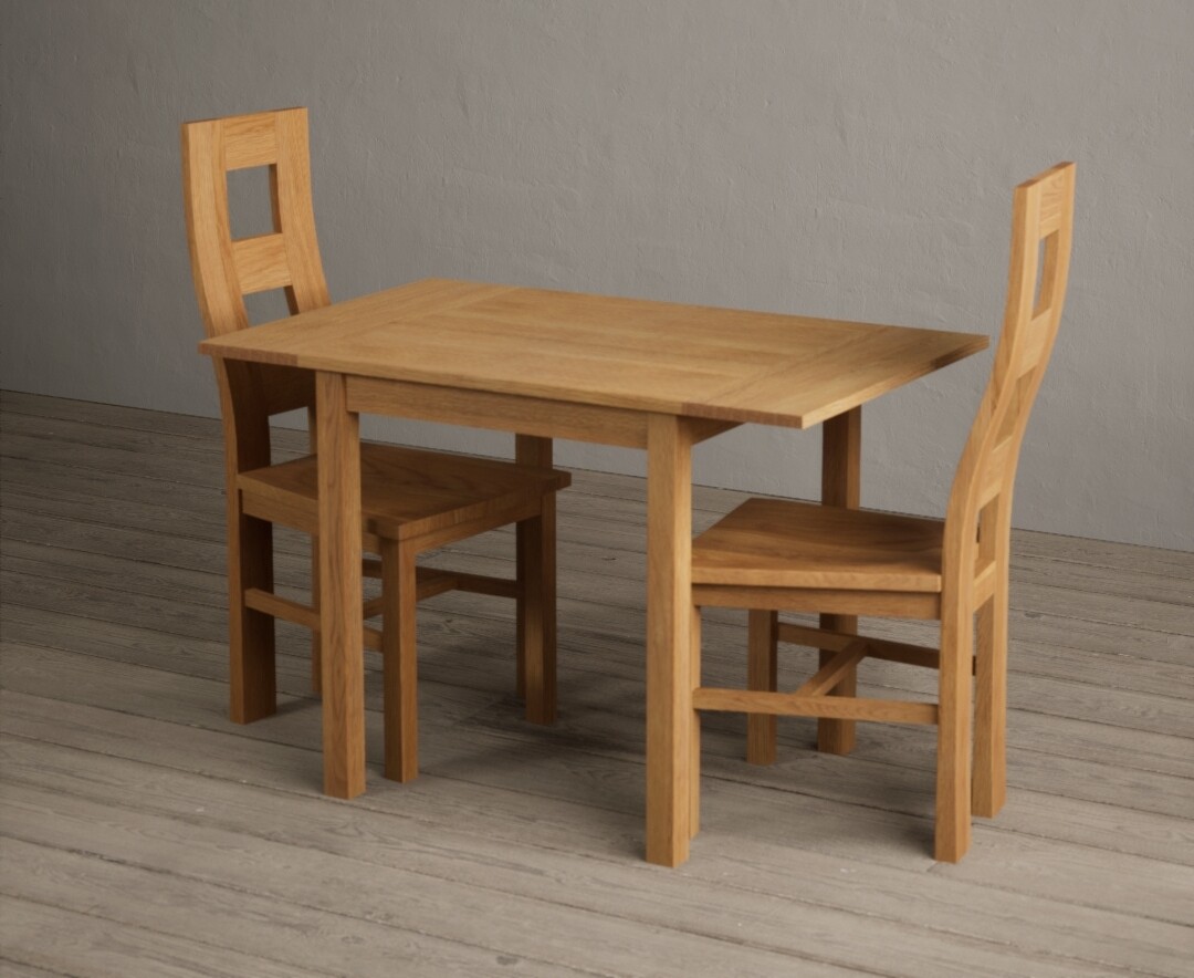 Photo 4 of Extending york 70cm solid oak drop leaf dining table with 4 brown natural chairs