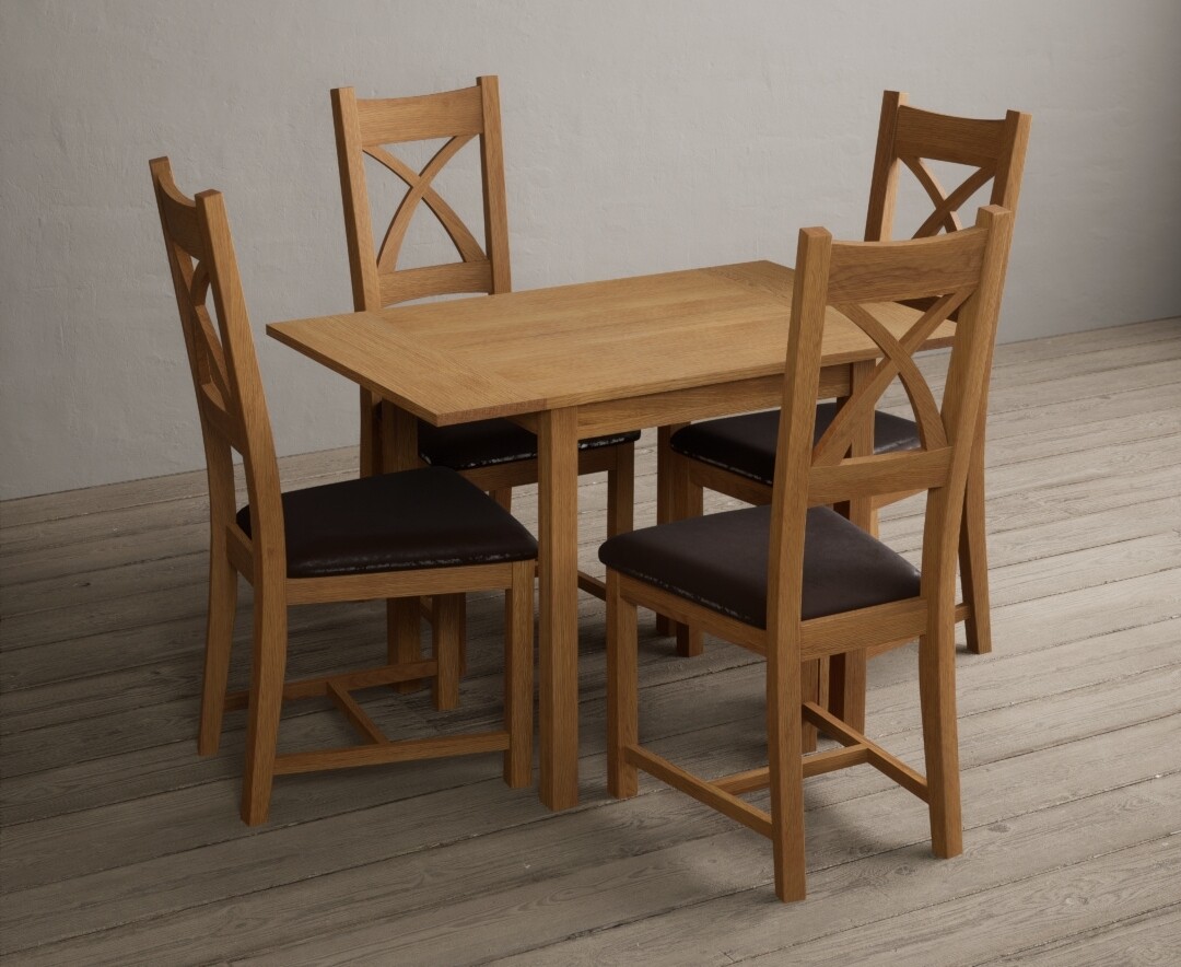 Photo 2 of Extending york 70cm solid oak drop leaf dining table with 2 linen natural solid oak chairs