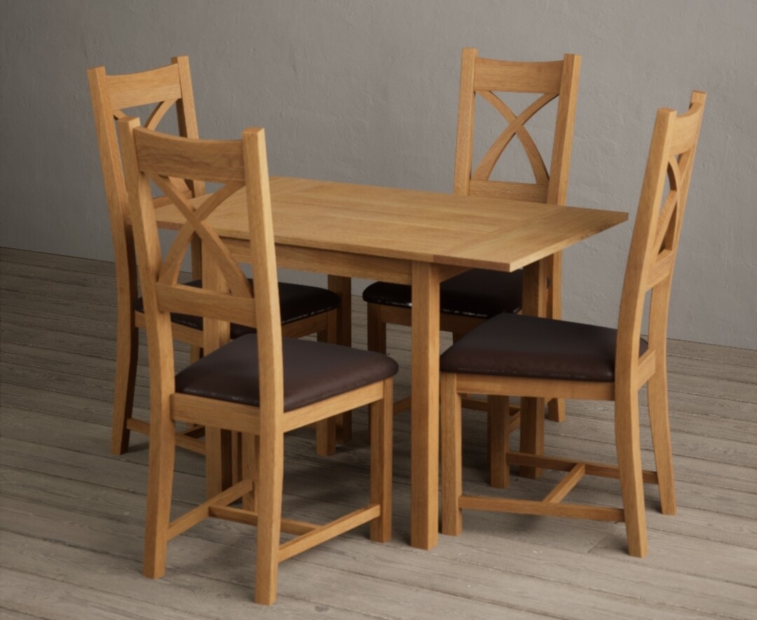 Photo 3 of Extending york 70cm solid oak drop leaf dining table with 2 linen natural solid oak chairs