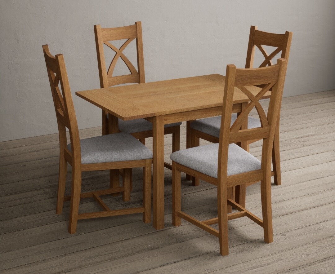 Photo 2 of Extending york 70cm solid oak drop leaf dining table with 4 charcoal grey natural solid oak chairs