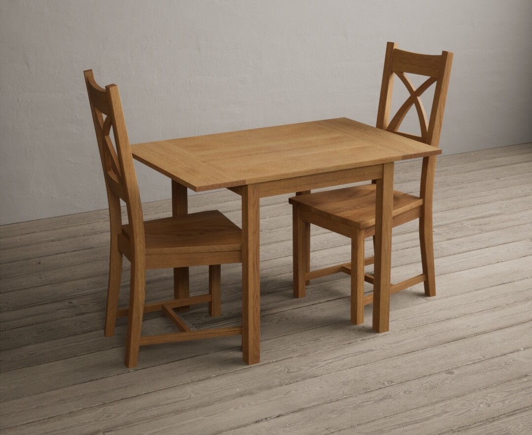 Photo 3 of Extending york 70cm solid oak drop leaf dining table with 4 brown natural solid oak chairs