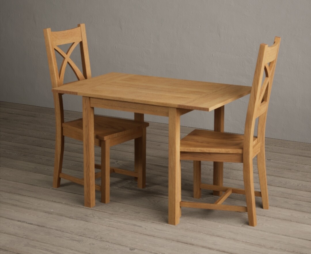Photo 4 of Extending york 70cm solid oak drop leaf dining table with 4 brown natural solid oak chairs