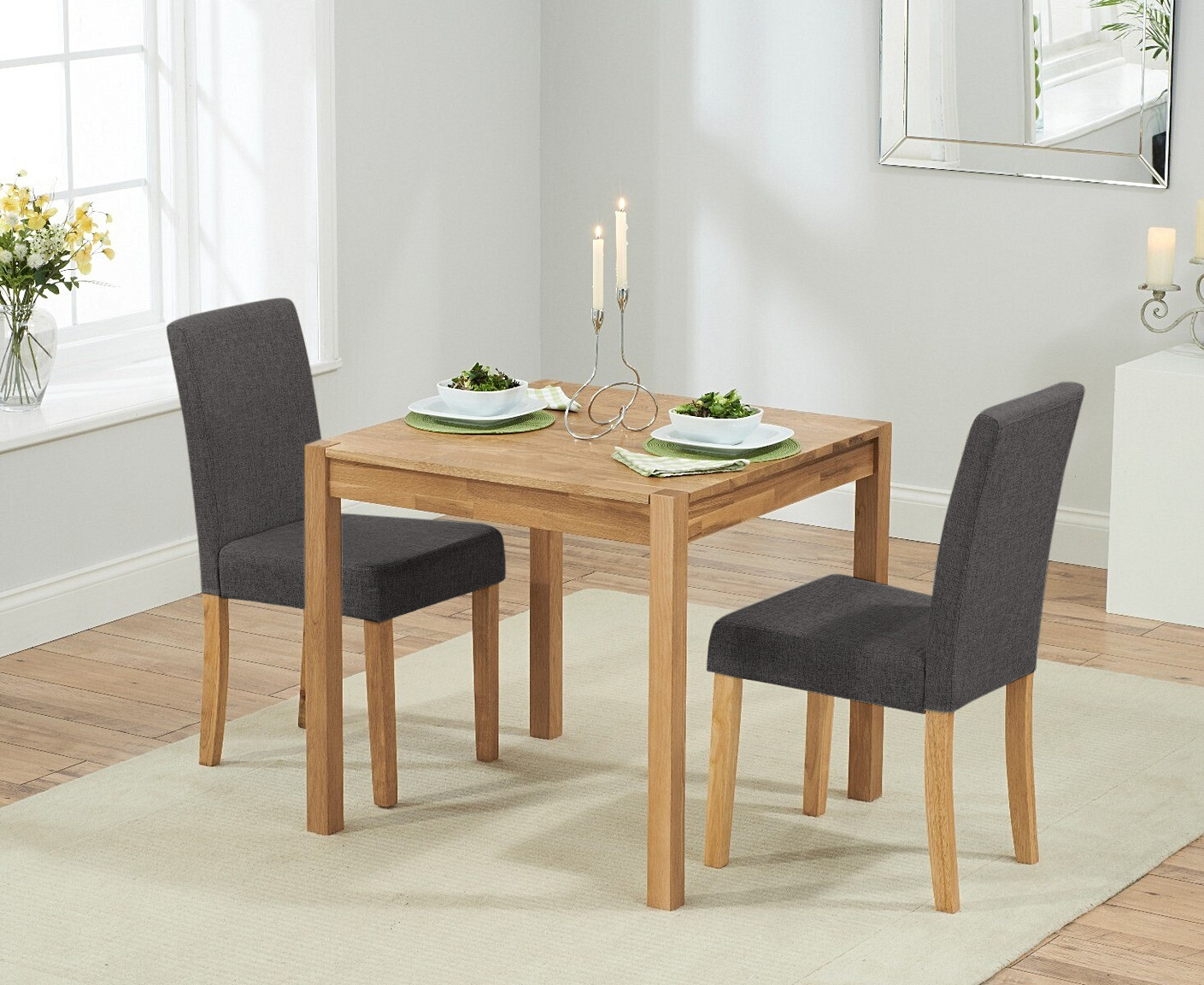Photo 2 of York 80cm solid oak dining table with 4 charcoal lila chairs