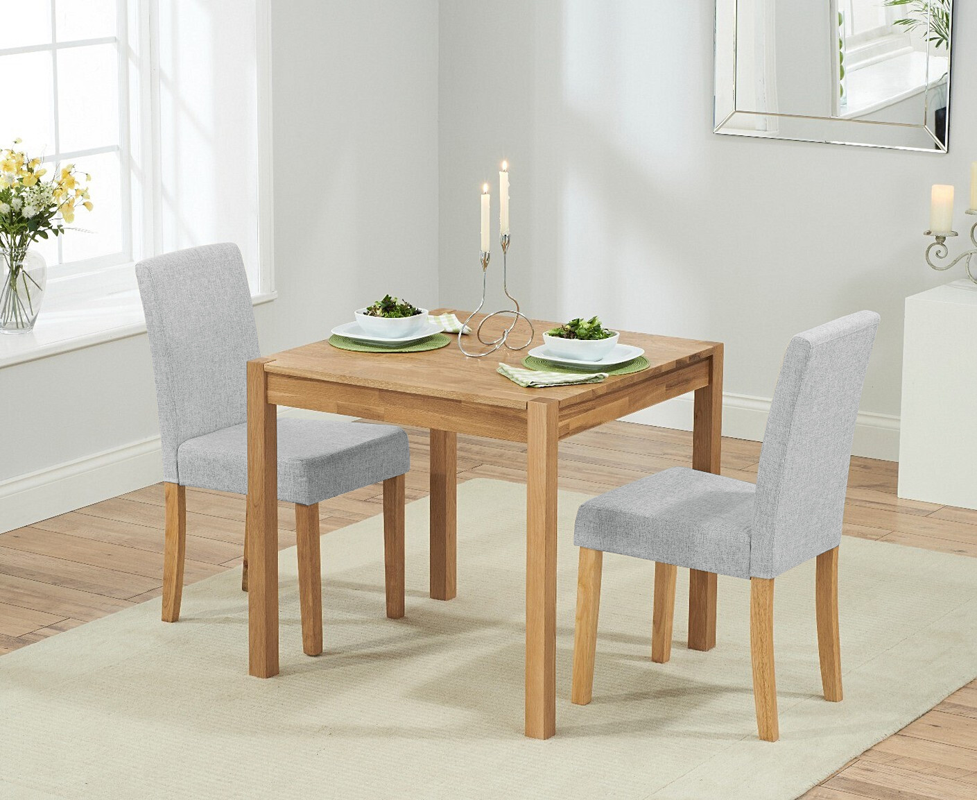 Photo 3 of York 80cm solid oak dining table with 2 charcoal lila chairs