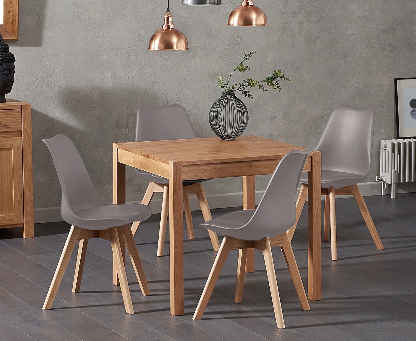 Photo 3 of York 80cm solid oak dining table with 2 dark grey orson chairs