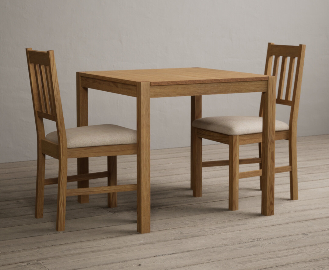 Photo 1 of York 80cm solid oak dining table with 2 linen chairs