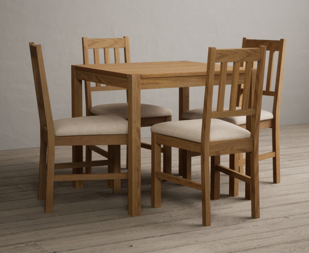 Photo 2 of York 80cm solid oak dining table with 2 linen chairs