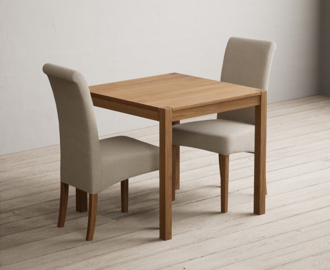 Photo 3 of York 80cm solid oak dining table with 2 blue chairs